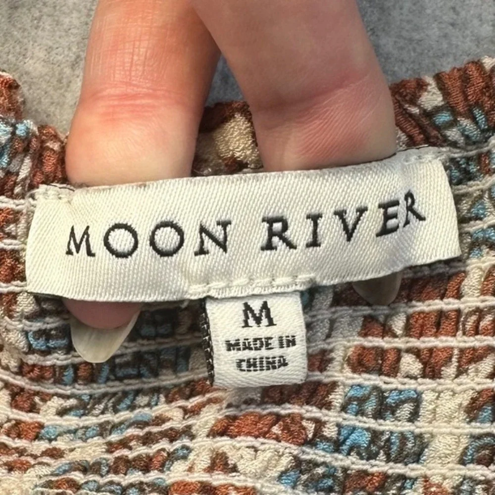Moon River Tiered Maxi Dress Women Sz M‎ Floral Smocked Boho Cottagecore Prairie